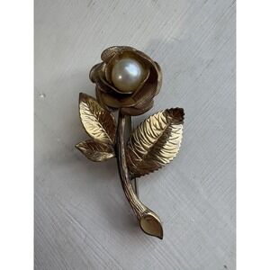 Vintage 4 Winard 12k Yellow GF Rose Brooch Pin Faux Pearl Signed